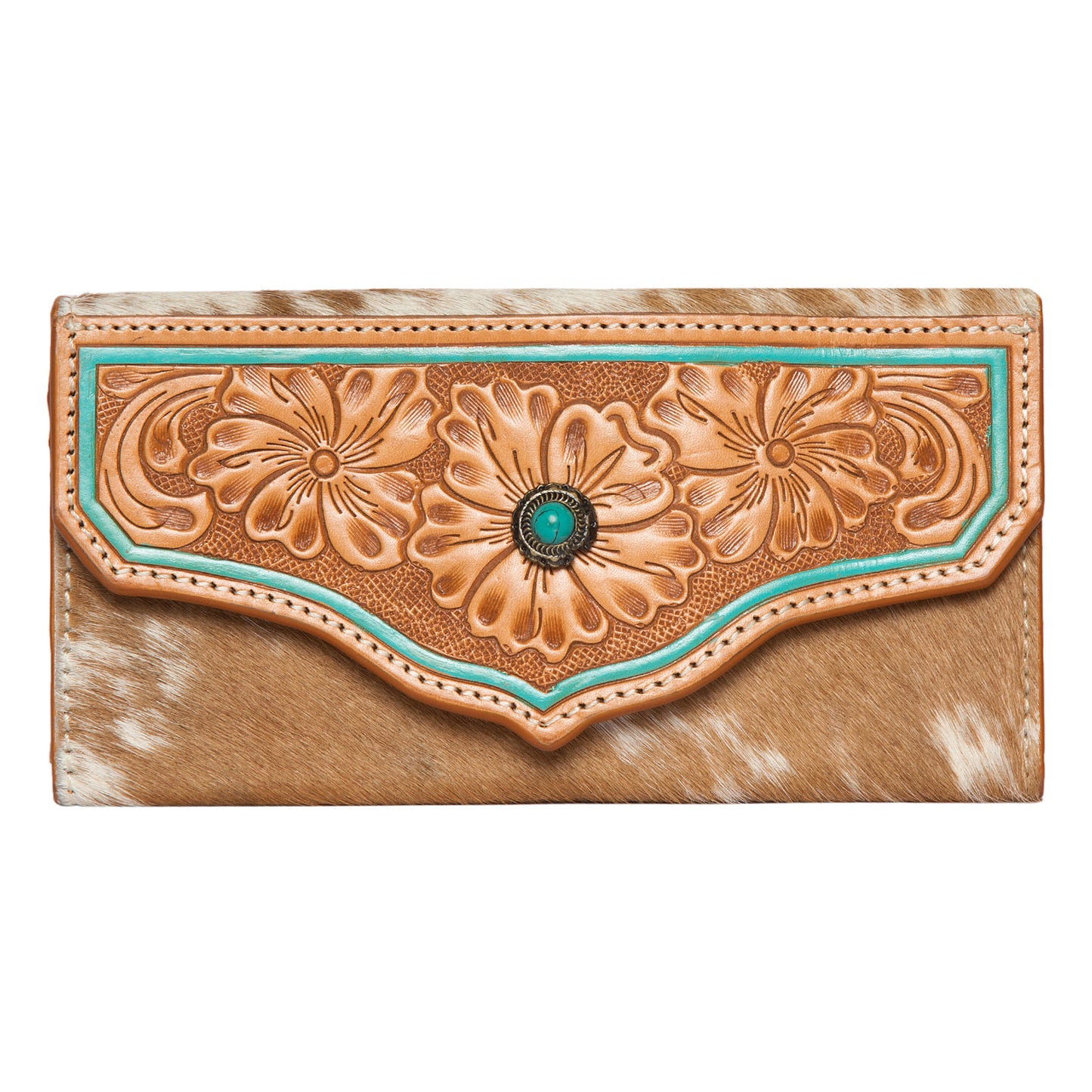 The Design Edge Cowhide Tooling Leather Wallet With Turquoise Stonework – Eden (AW30)