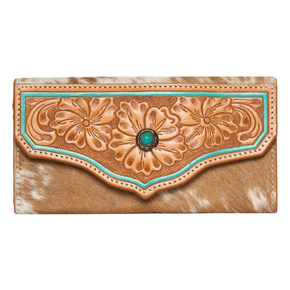 The Design Edge Cowhide Tooling Leather Wallet With Turquoise Stonework – Eden (AW30)