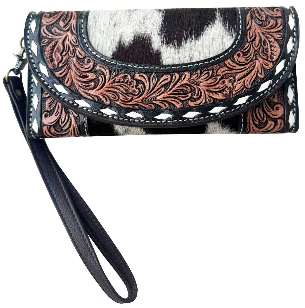 The Design Edge Tooling Leather Cowhide Trifold Wristlet Wallet – AW39 – Mateo
