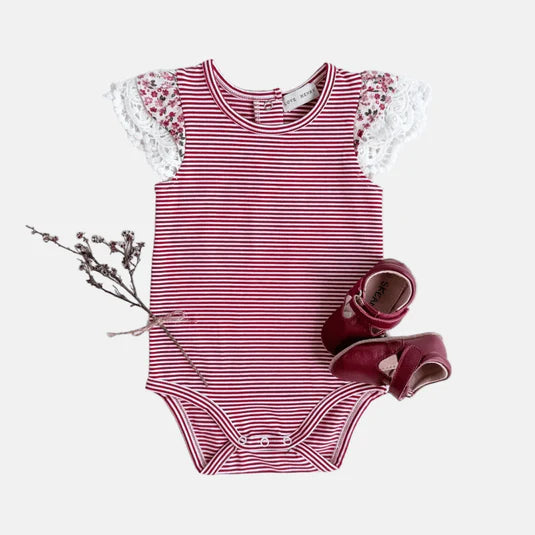 Love Henry Baby Girls Knit Romper - Red Stripe