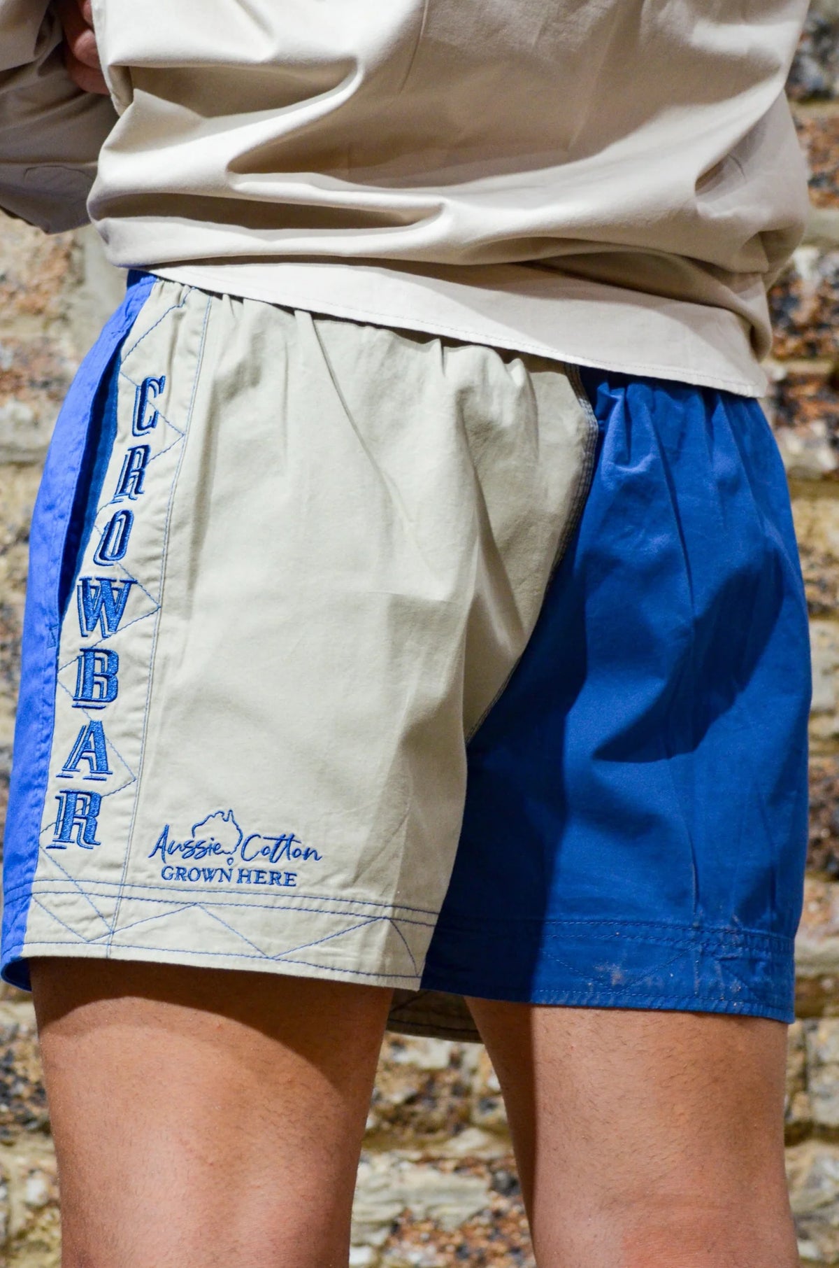 Crowbar Pauly Short Australian Cotton Beige | Cobalt Blue | Denim Harlequin