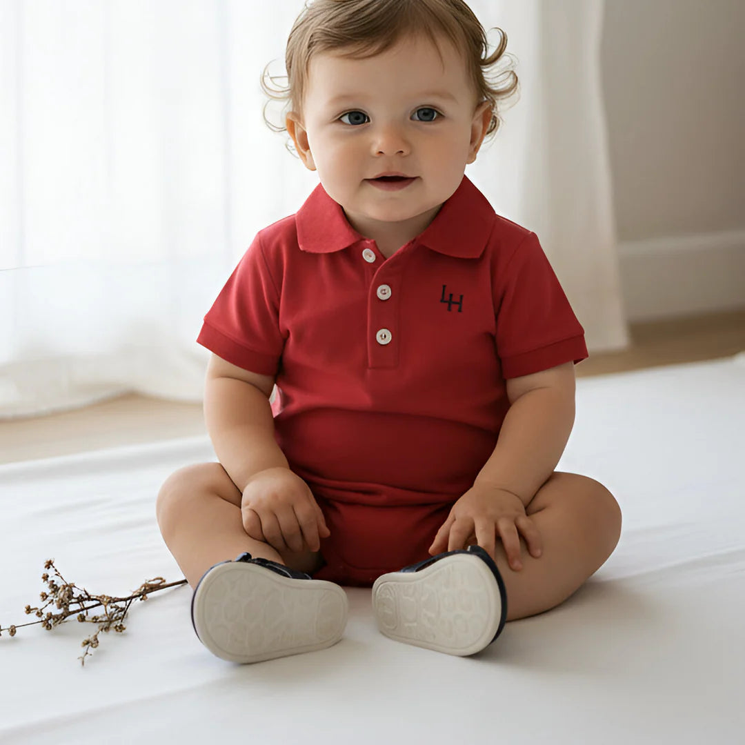 Love Henry Baby Boys Polo Romper - Red