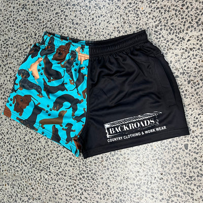 Backroads Footy Shorts Aqua Dachshund