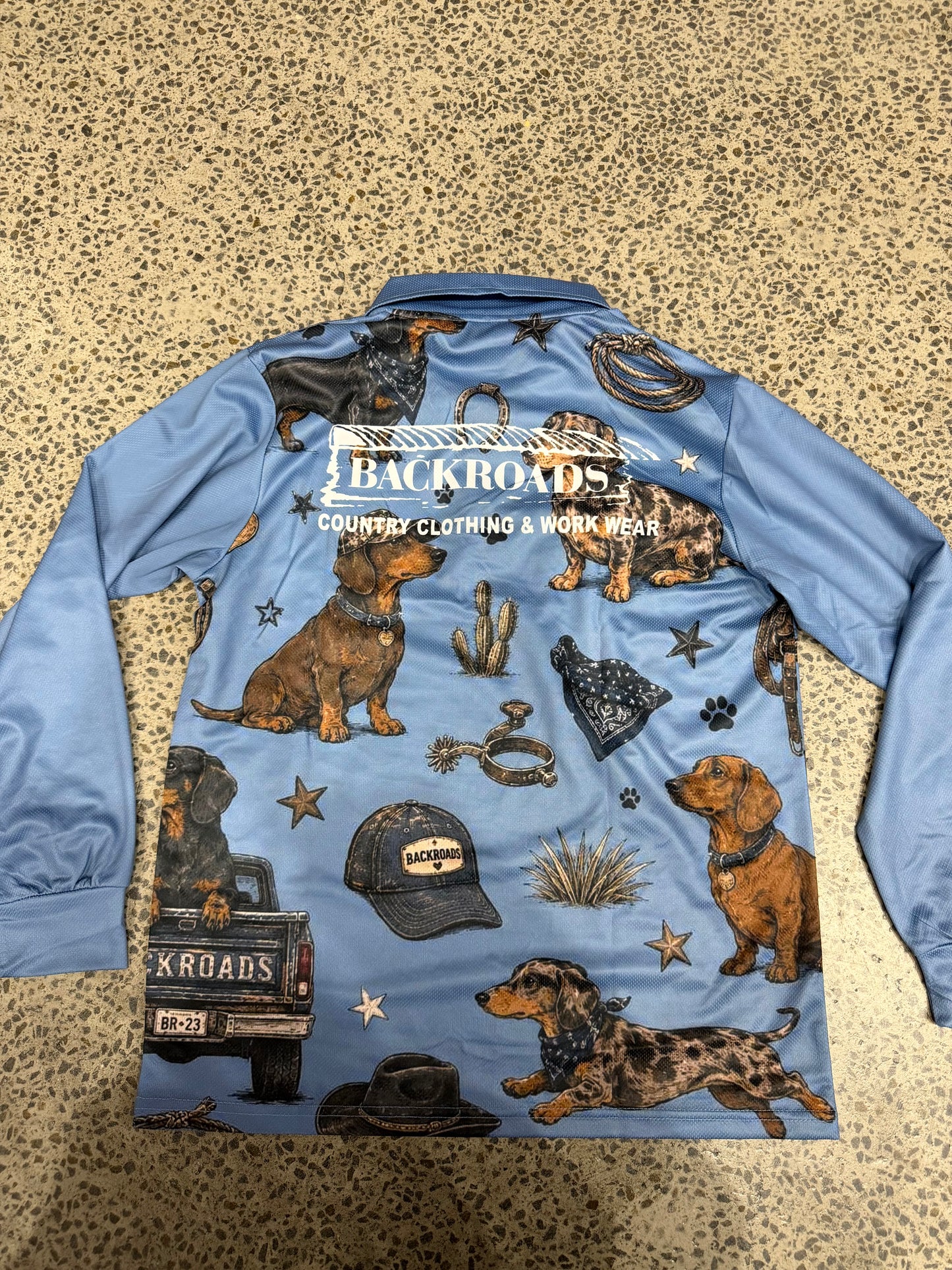Backroads Fishing Shirt - New Western Dachshund Blue