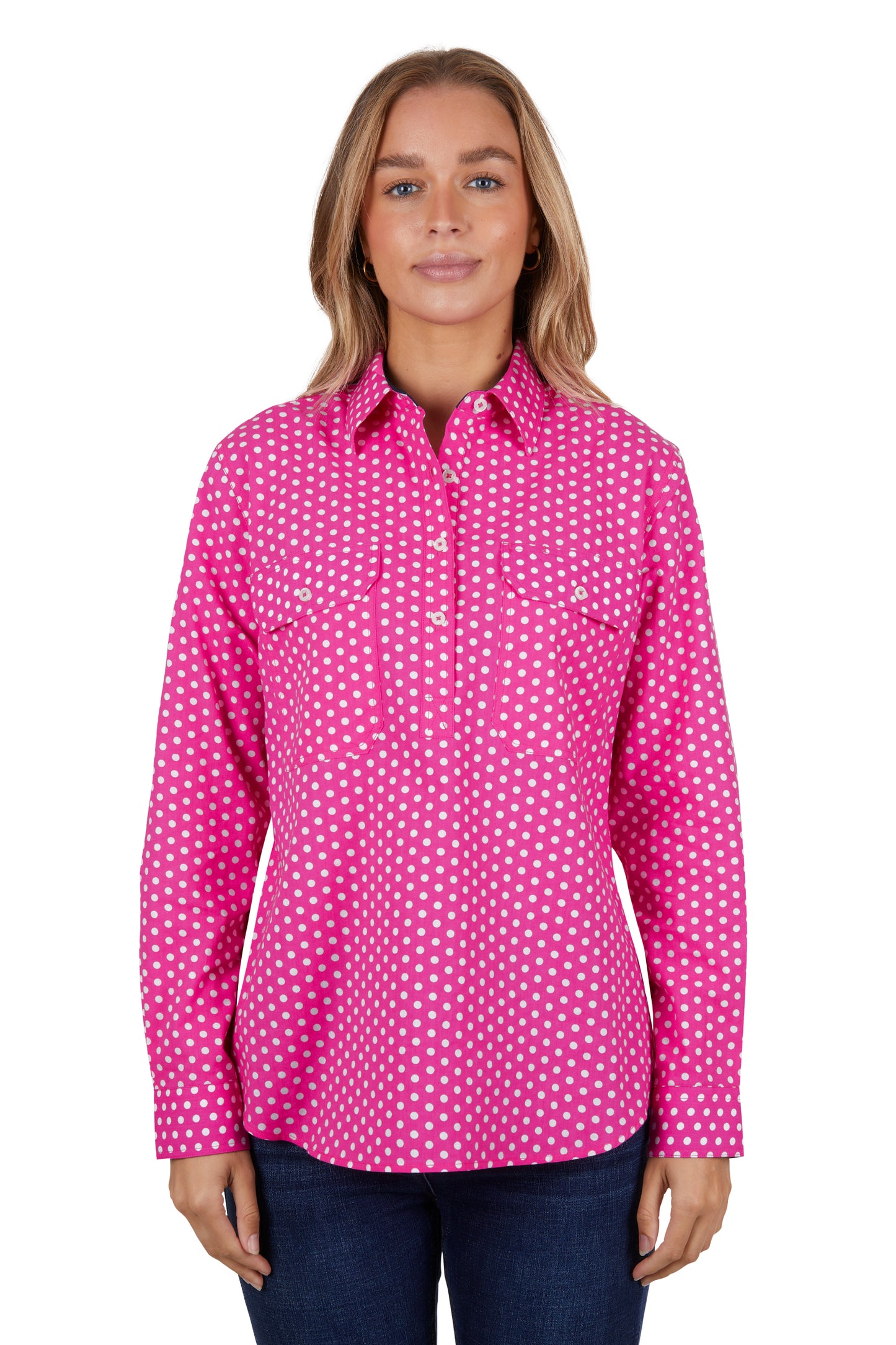 Hard Slog Womens Kelly 1/2 Button Long Sleeve Shirt