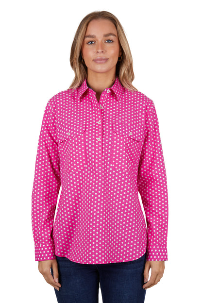 Hard Slog Womens Kelly 1/2 Button Long Sleeve Shirt