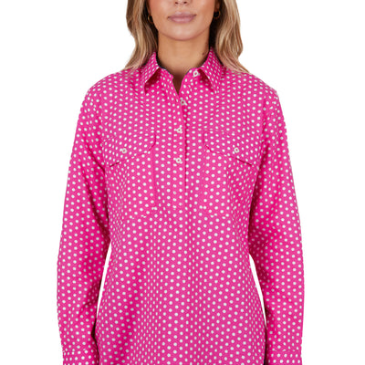 Hard Slog Womens Kelly 1/2 Button Long Sleeve Shirt