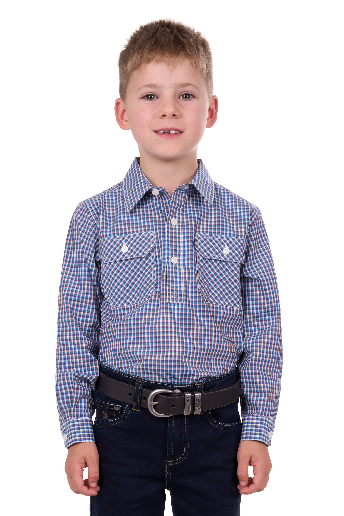 Hard Slog Boys Bobbie 1/2 Button Long Sleeve Shirt