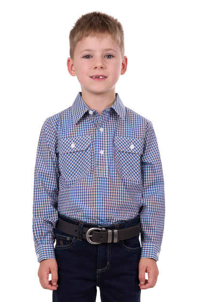 Hard Slog Boys Bobbie 1/2 Button Long Sleeve Shirt
