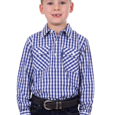 Hard Slog Boys Denny 1/2 Button Long Sleeve Shirt