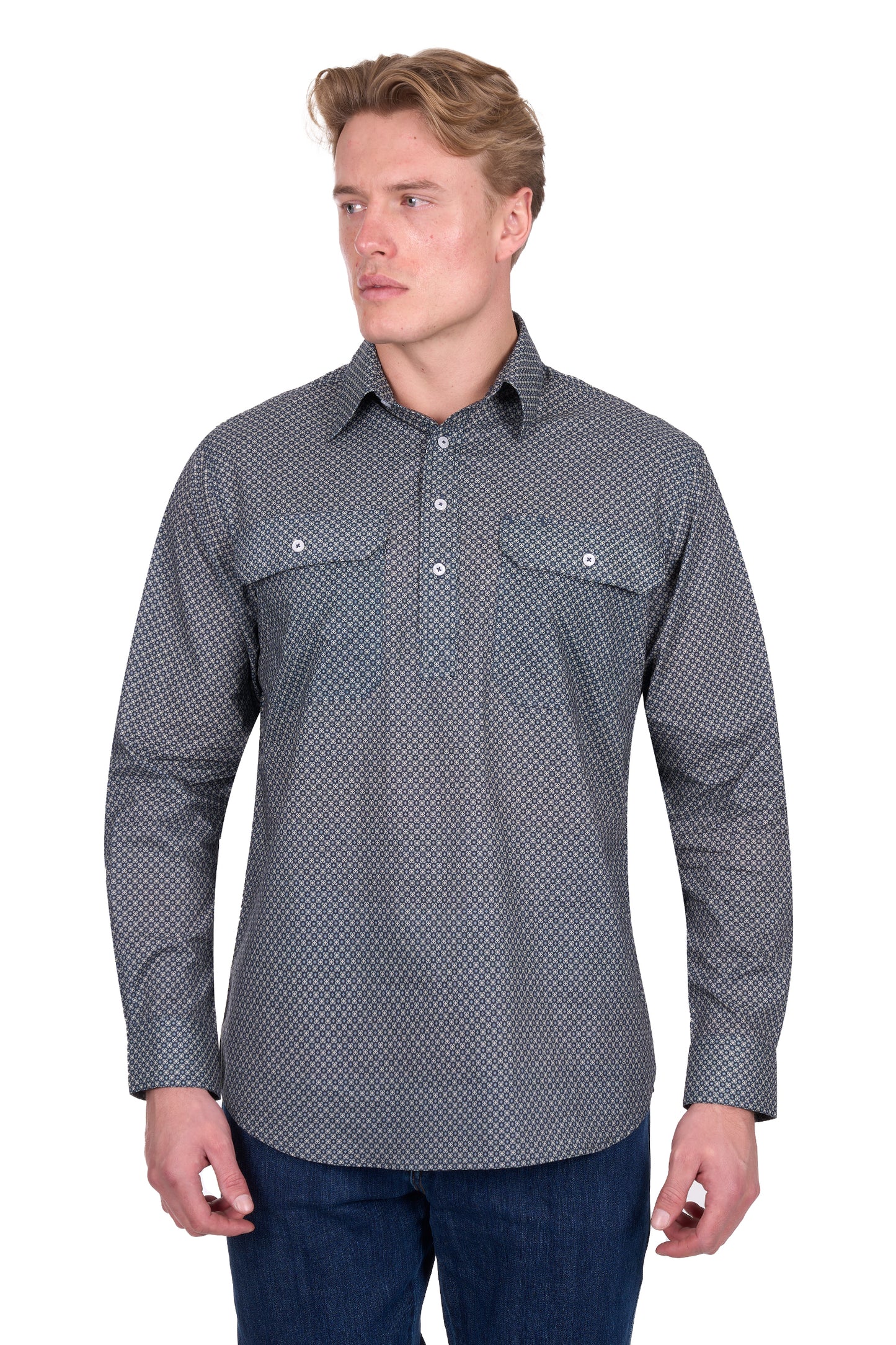 Hard Slog Men's Tomson Half Placket Long Sleeve Shirt