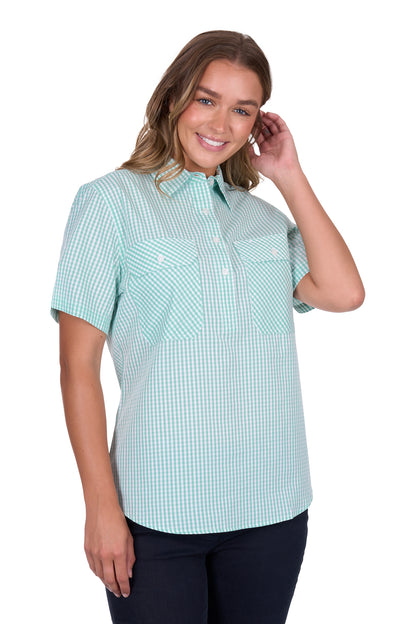 Hard Slog Women's Grace Half Placket Short Sleeve Shirt - Mint