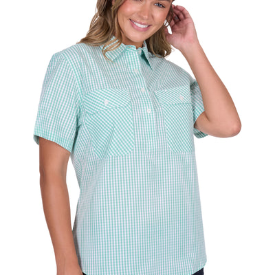 Hard Slog Women's Grace Half Placket Short Sleeve Shirt - Mint