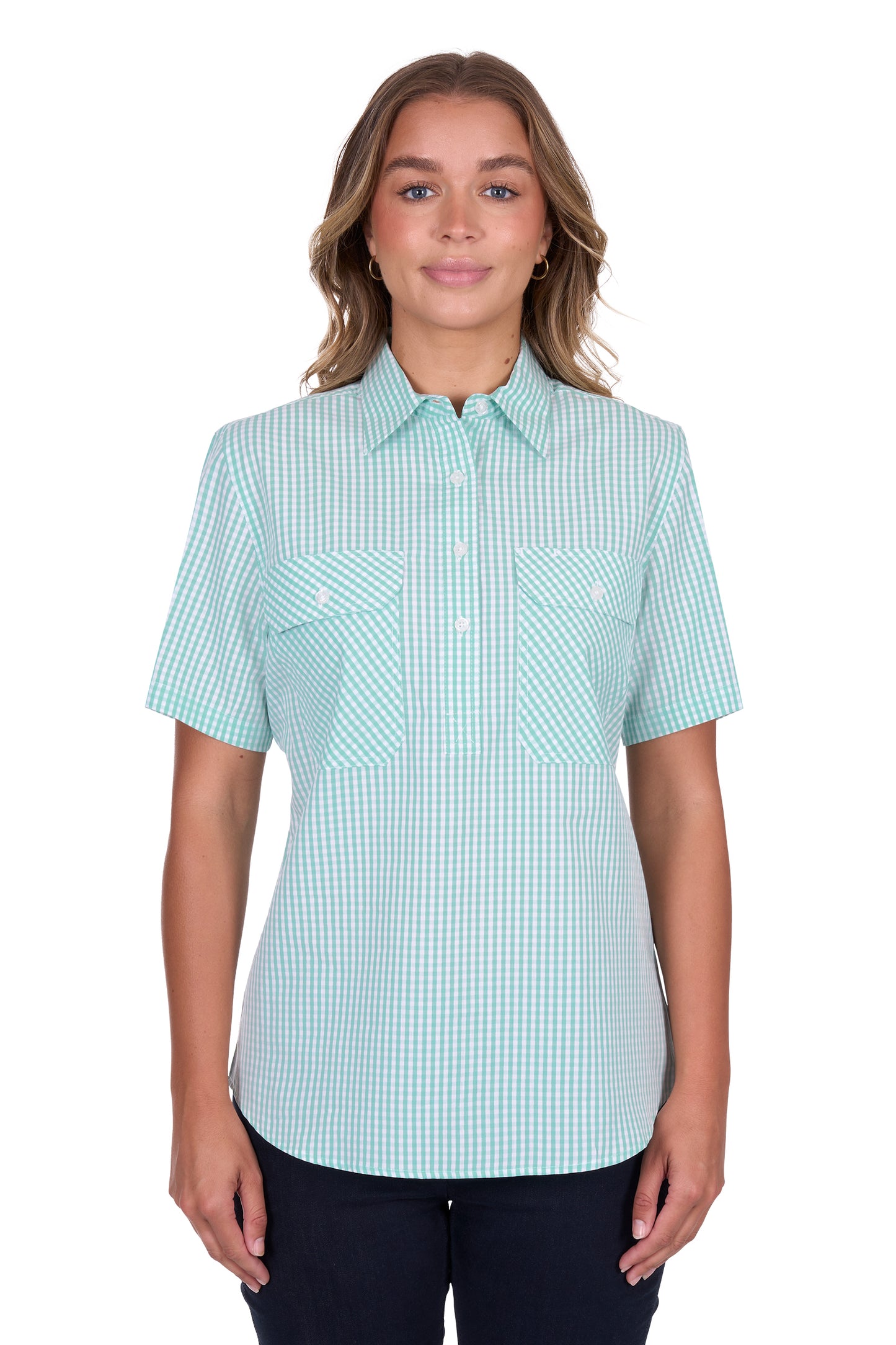 Hard Slog Women's Grace Half Placket Short Sleeve Shirt - Mint