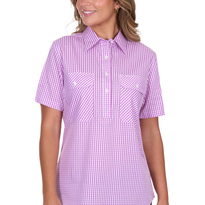 Hard Slog Women's Grace Half Placket Short Sleeve Shirt - Lavender