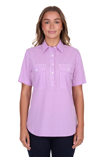 Hard Slog Women's Grace Half Placket Short Sleeve Shirt - Lavender