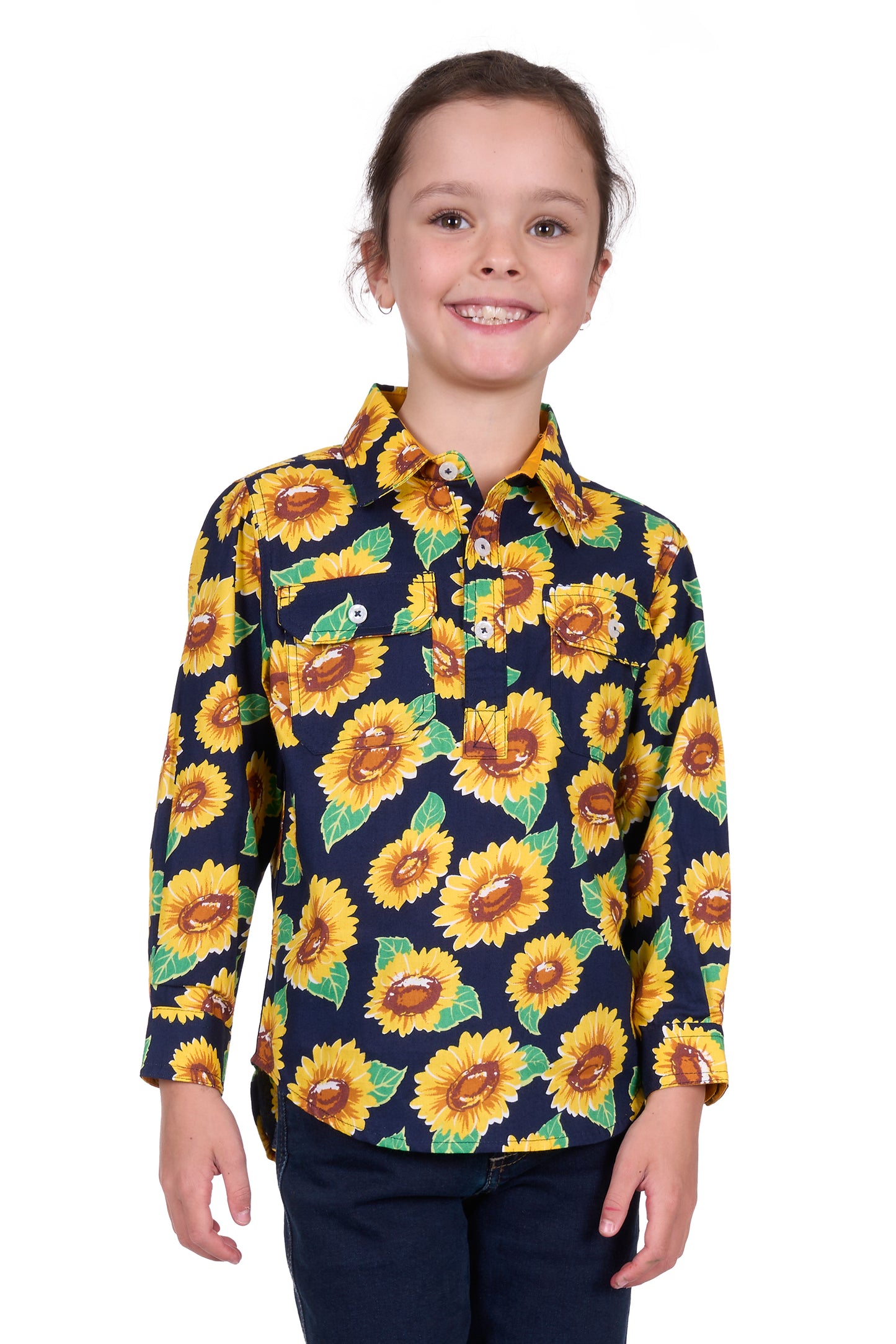 Hard Slog Girls Ally Half Placket Long Sleeve Shirt