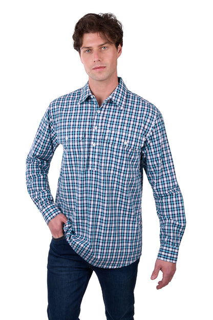 Hard Slog Mens Rui 1/2 Button Long Sleeve Shirt