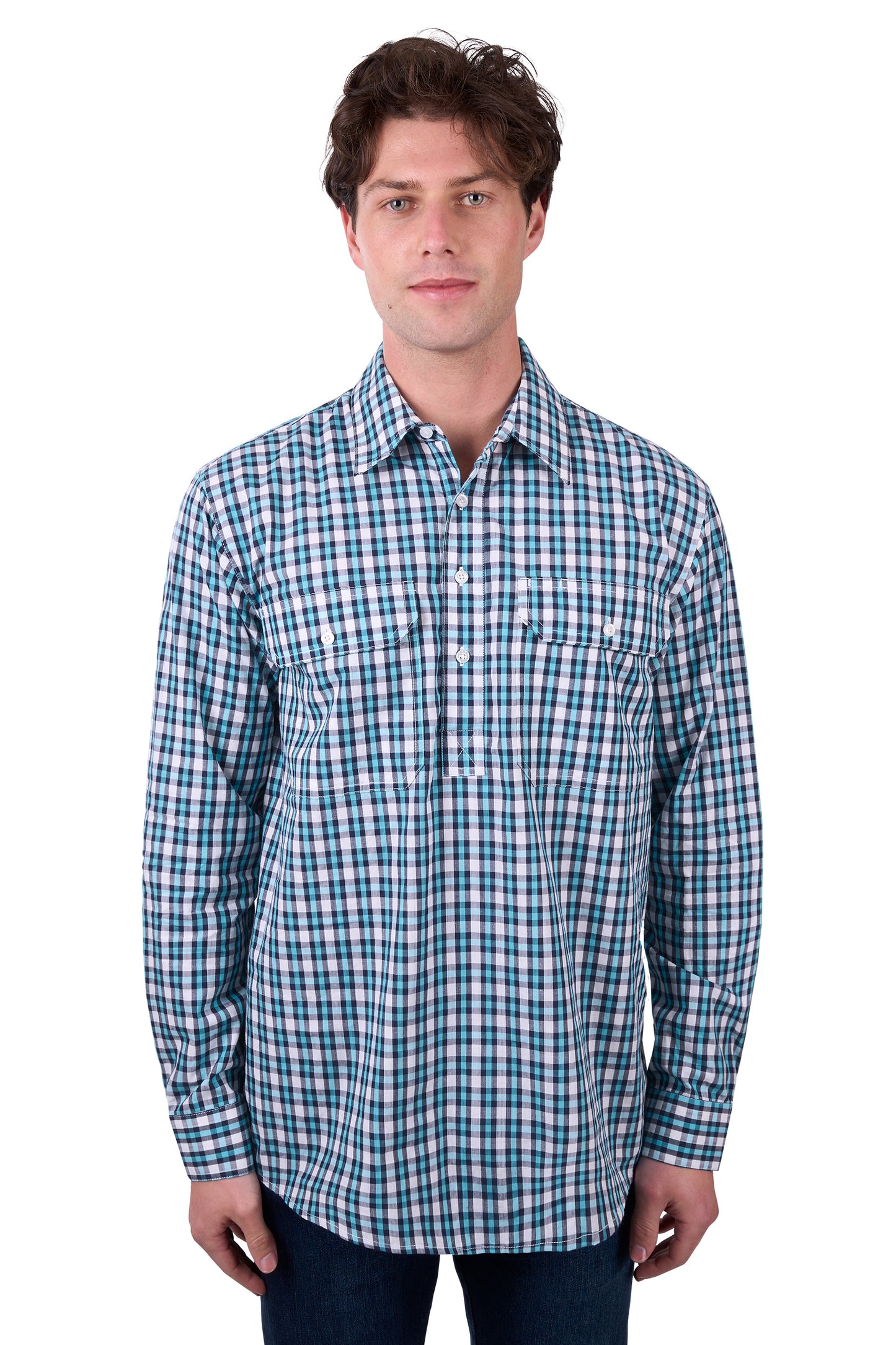 Hard Slog Mens Rui 1/2 Button Long Sleeve Shirt