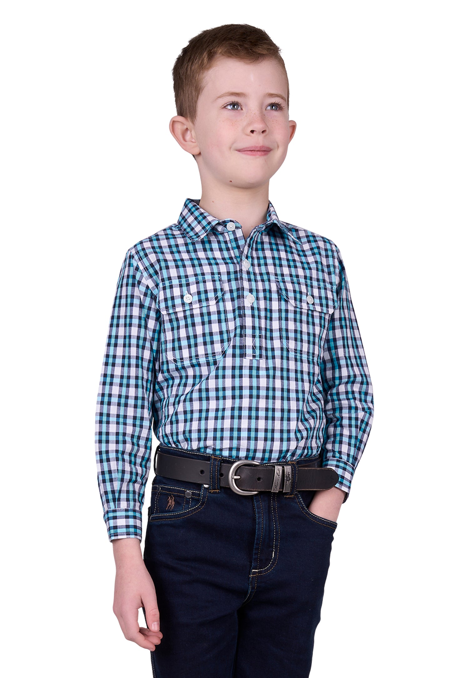 Hard Slog Boys Rui 1/2 Button Long Sleeve Shirt