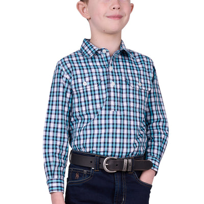 Hard Slog Boys Rui 1/2 Button Long Sleeve Shirt