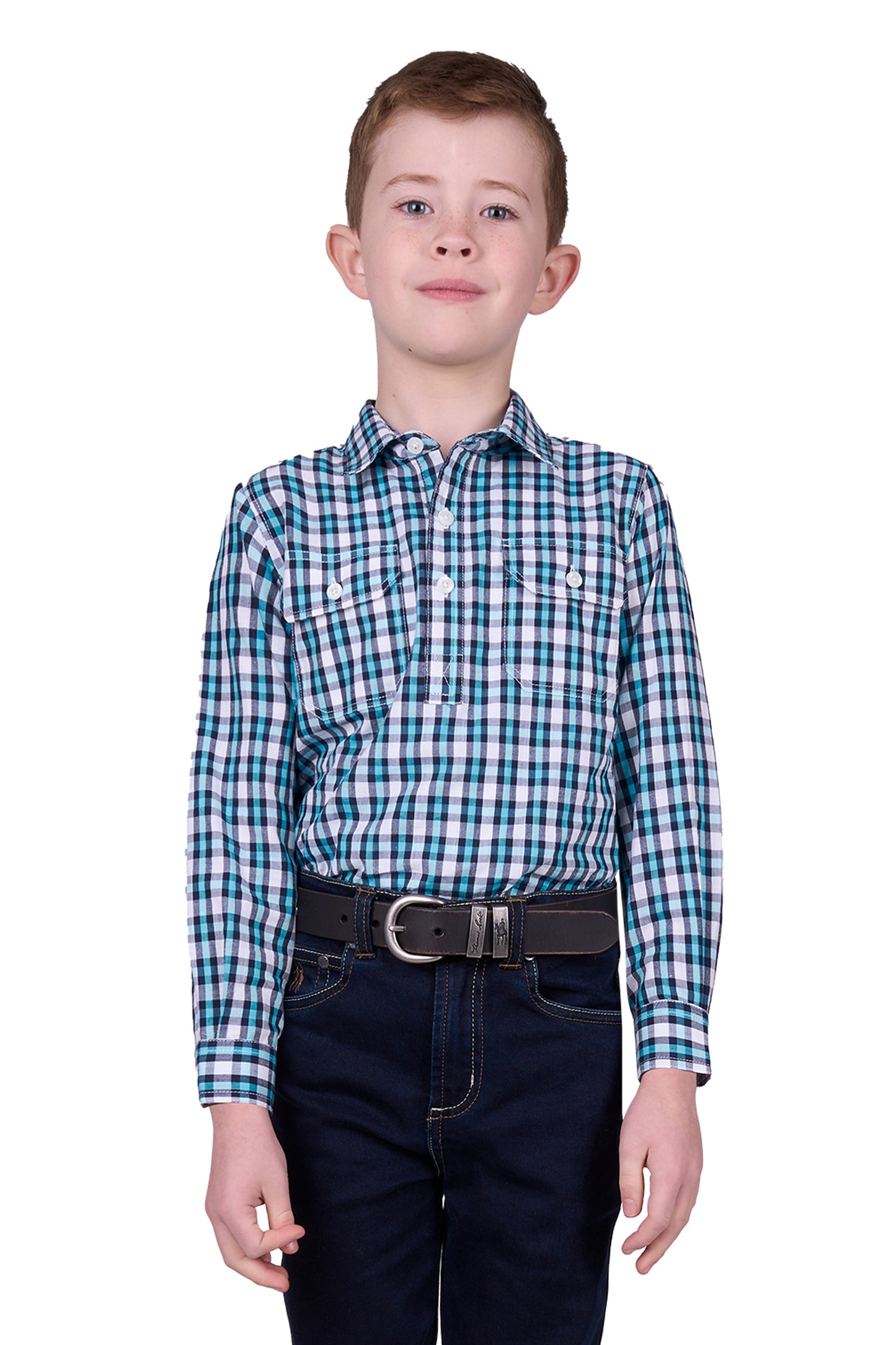 Hard Slog Boys Rui 1/2 Button Long Sleeve Shirt