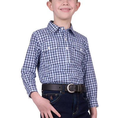 Hard Slog Boys Coney 1/2 Button Long Sleeve Shirt
