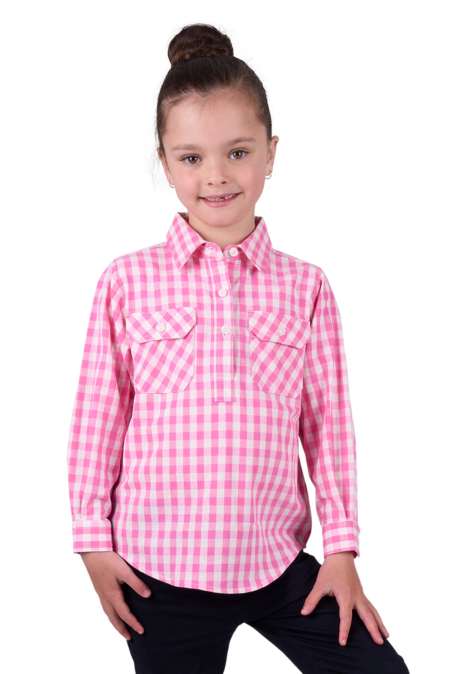 Hard Slog Girls Melly 1/2 Button Long Sleeve Shirt