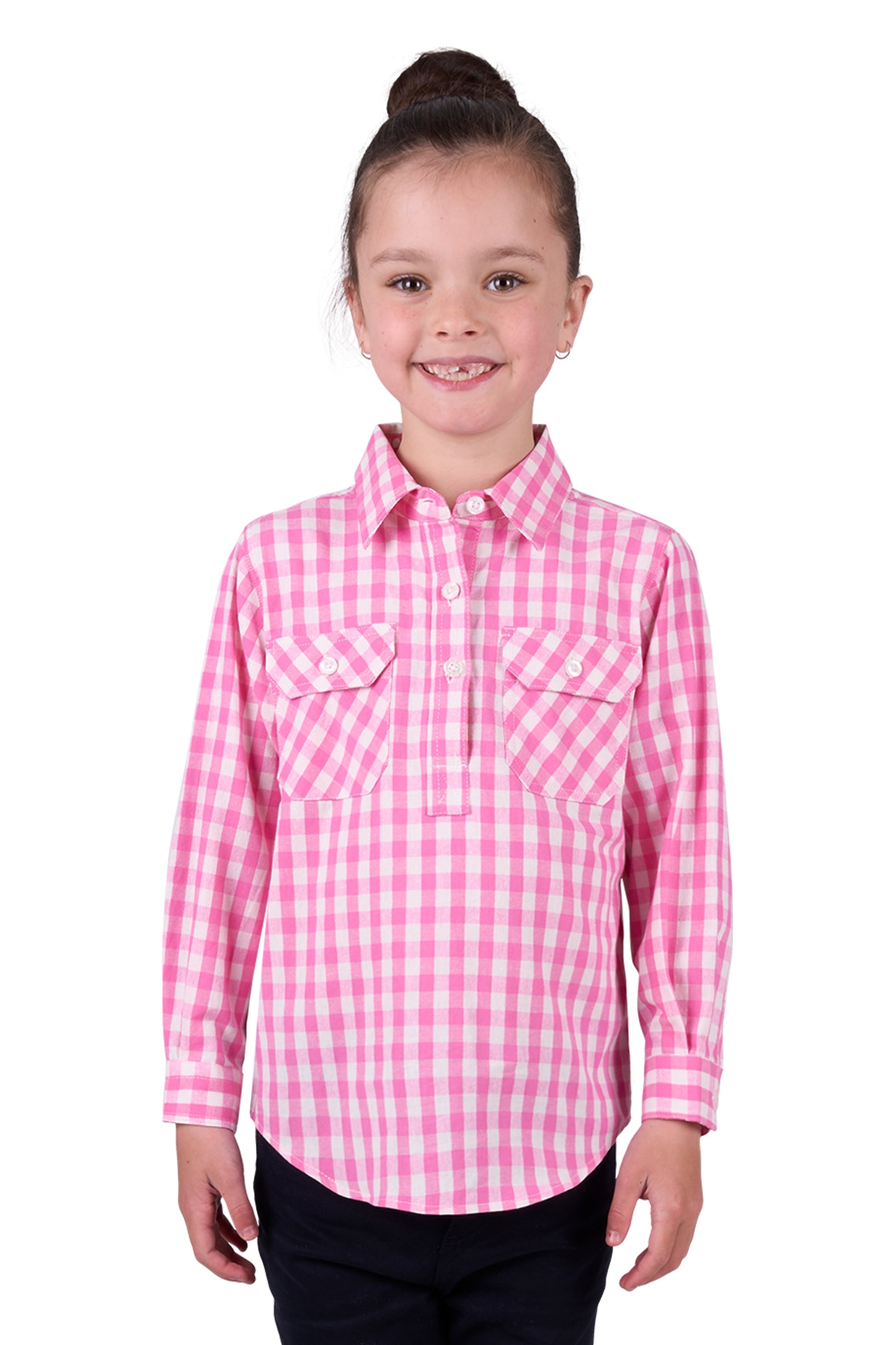 Hard Slog Girls Melly 1/2 Button Long Sleeve Shirt