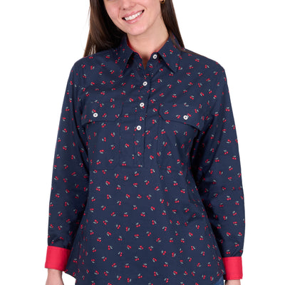 Hard Slog Women's Cherry Half Placket Long Sleeve Shirt