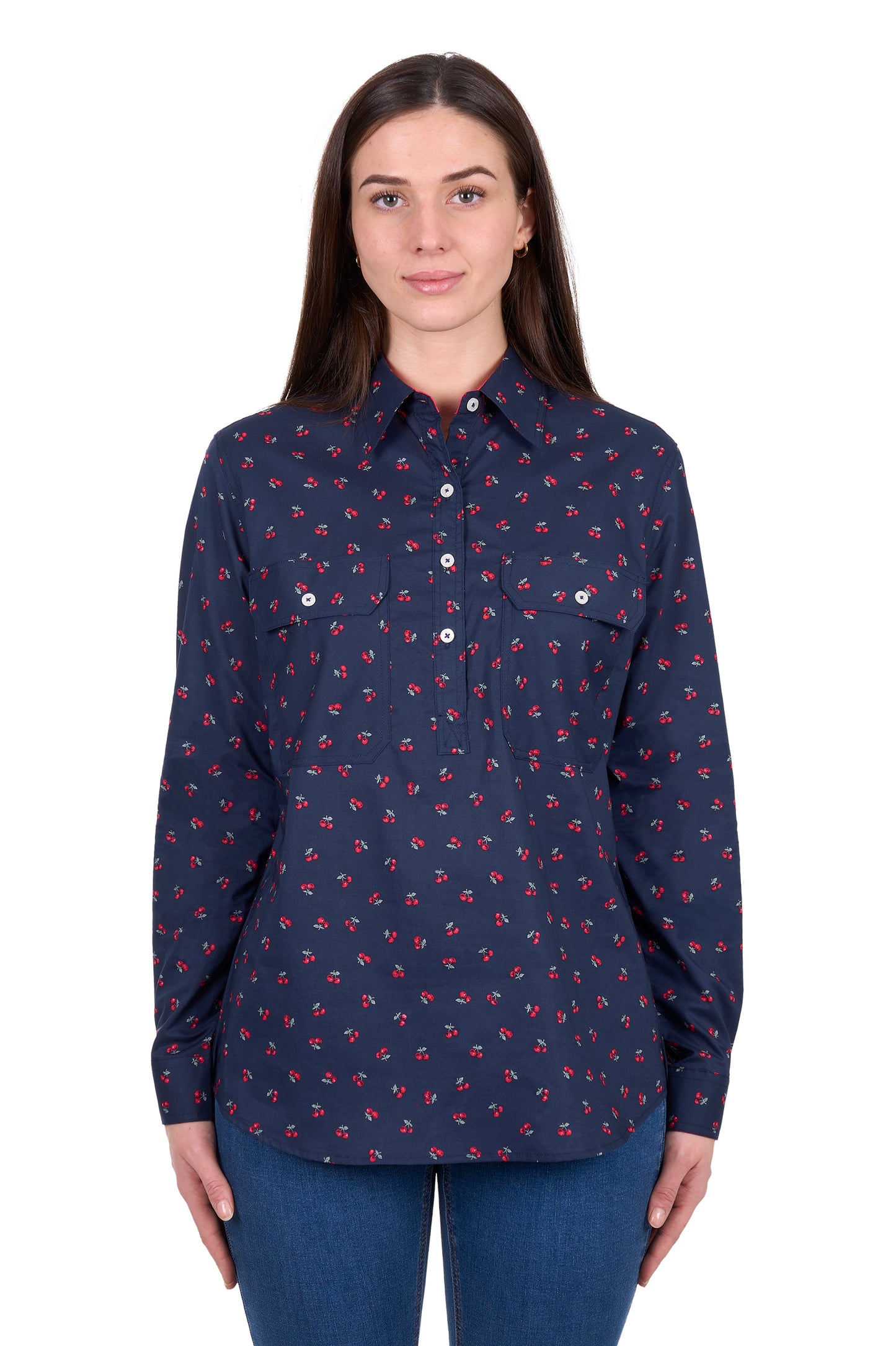 Hard Slog Women's Cherry Half Placket Long Sleeve Shirt