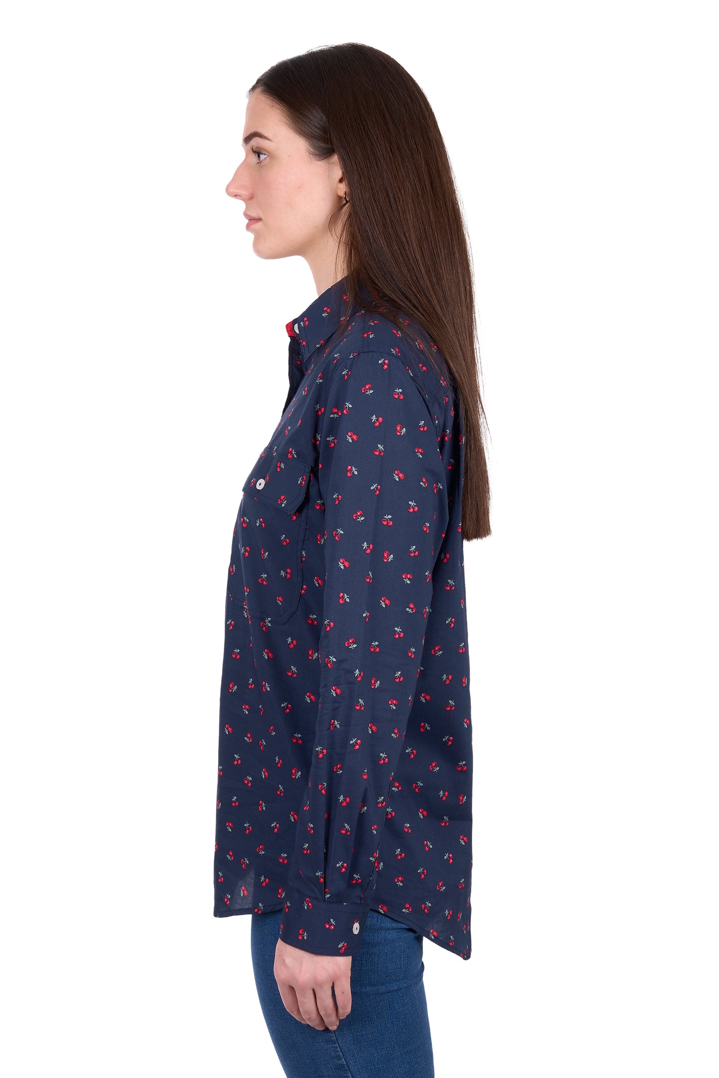 Hard Slog Women's Cherry Half Placket Long Sleeve Shirt