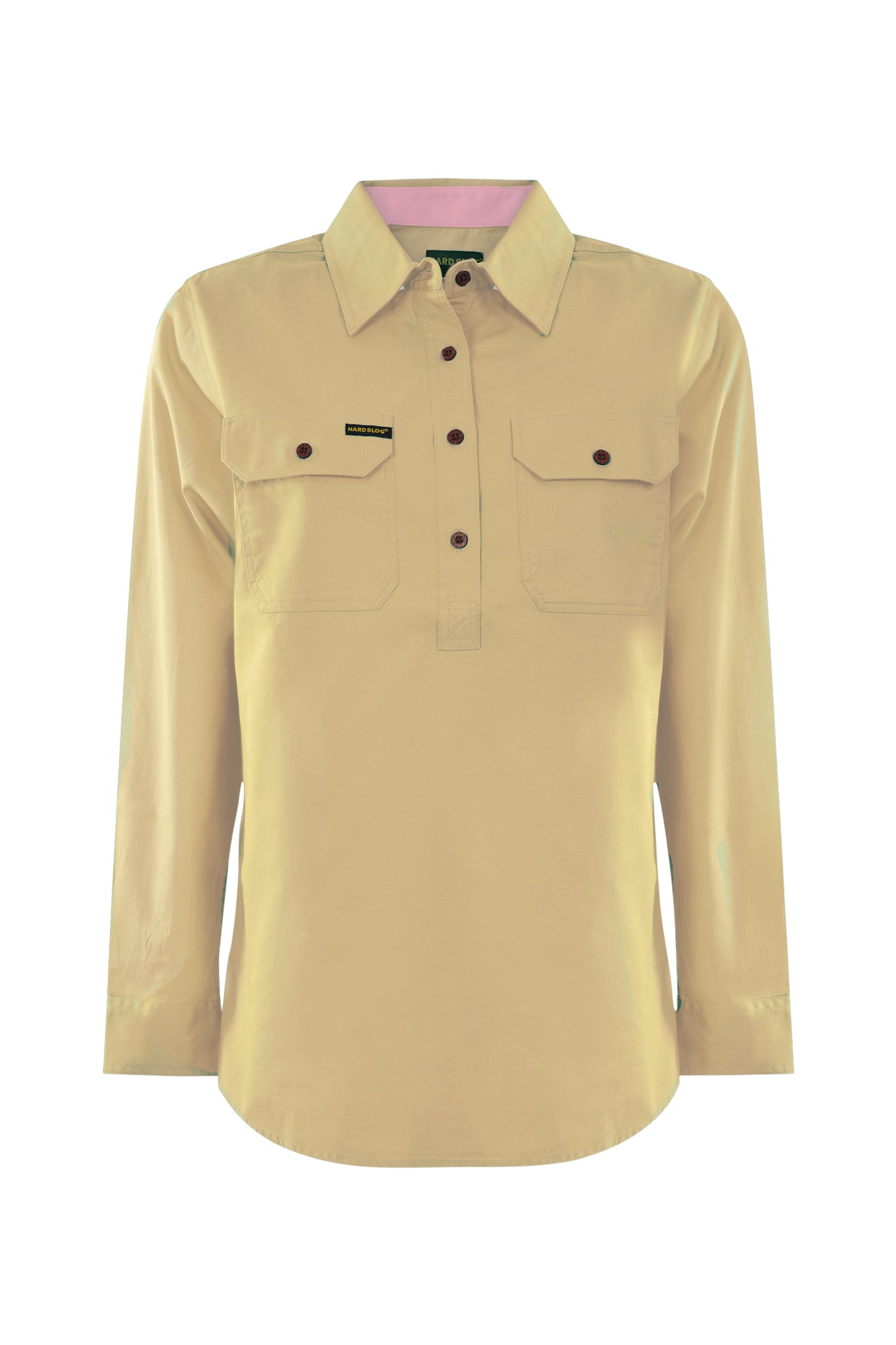 Hard Slog Women's Half Placket Light Cotton Pastel Shirt - Yellow