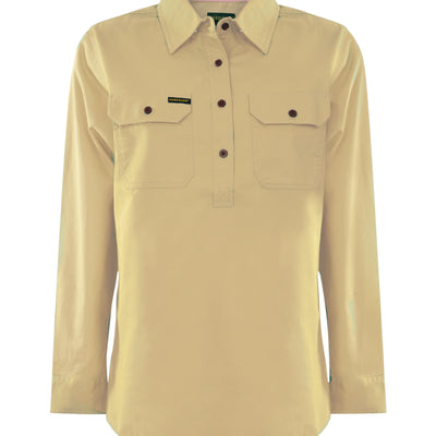 Hard Slog Women's Half Placket Light Cotton Pastel Shirt - Yellow