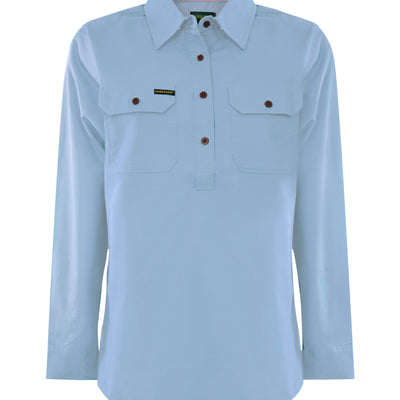 Hard Slog Women's Half Placket Light Cotton Pastel Shirt - Pale Blue