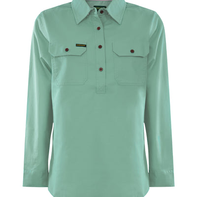 Hard Slog Women's Half Placket Light Cotton Pastel Shirt - Sage