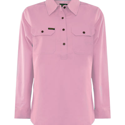 Hard Slog Women's Half Placket Light Cotton Pastel Shirt - Rose Pink