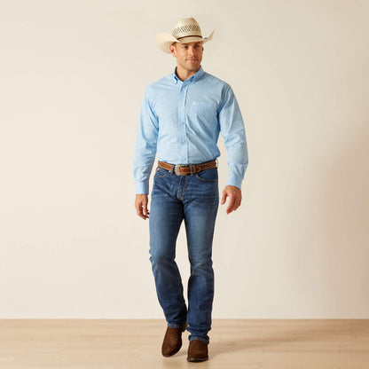 Ariat Mens Solid Slub Long Sleeve Shirt Coast Azure Blue