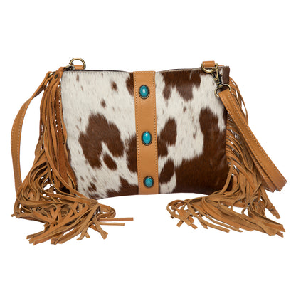 The Design Edge Cowhide Clutch Bag With Turquoise Stonework and Fringes – AB76
