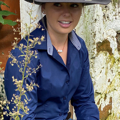 Black Colt Clothing Womens Jane Long Sleeve Shirt - Navy with Navy Gingham Contrast
