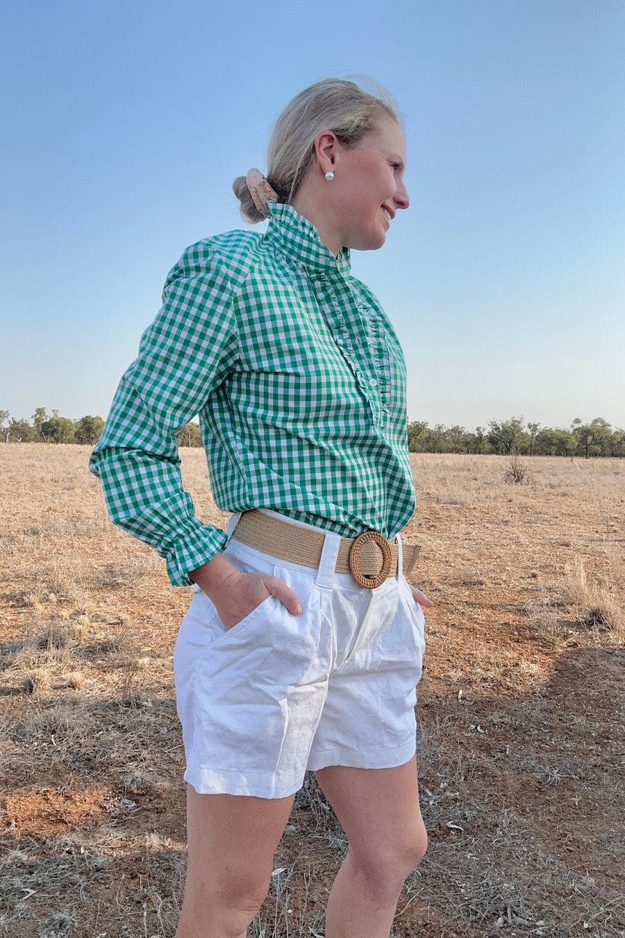 Black Colt Clothing Womens Willow Long Sleeve Shirt - Green Gingham
