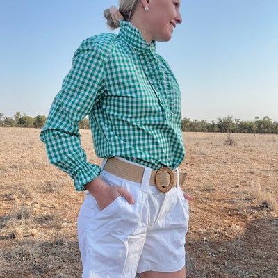 Black Colt Clothing Womens Willow Long Sleeve Shirt - Green Gingham