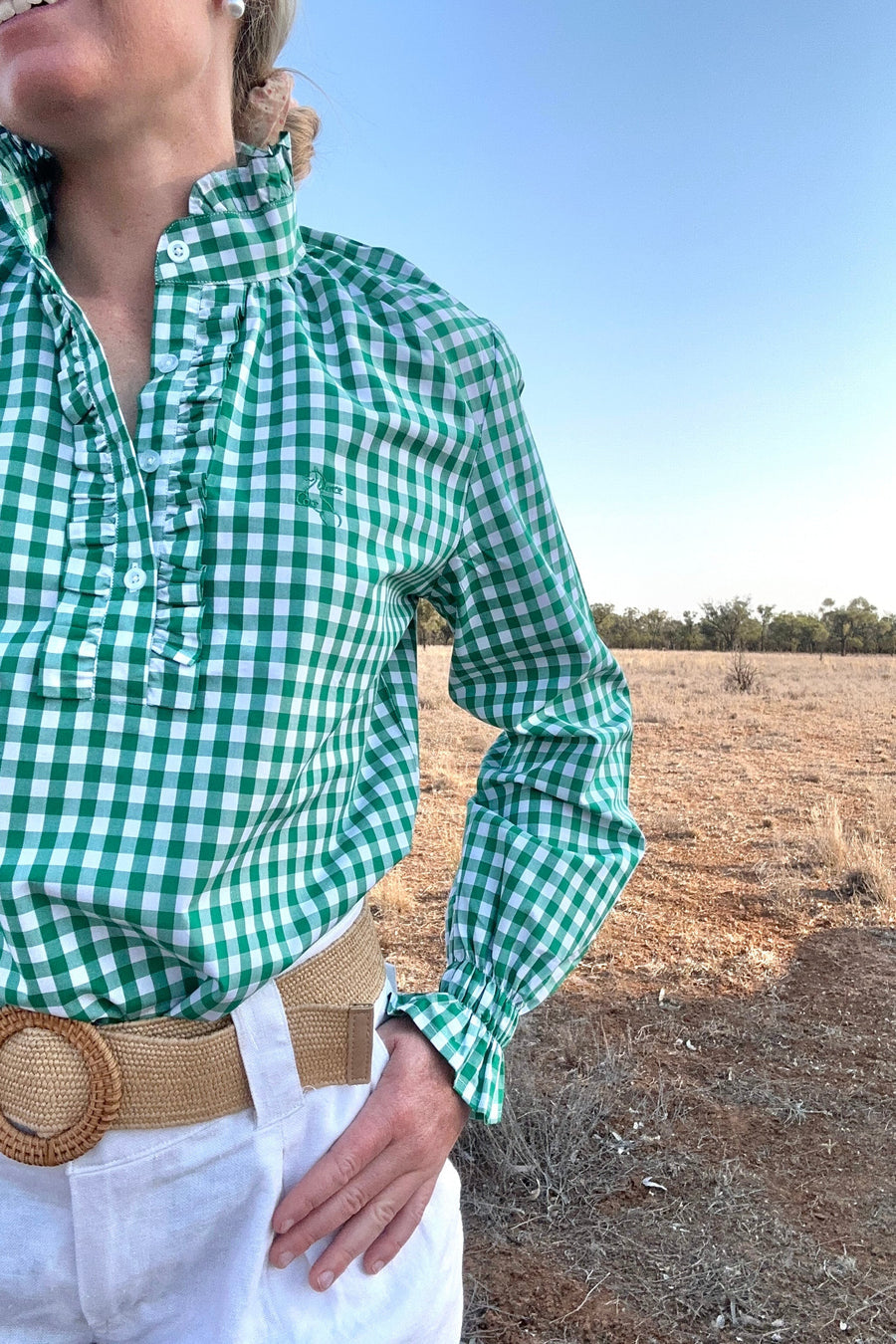 Black Colt Clothing Womens Willow Long Sleeve Shirt - Green Gingham