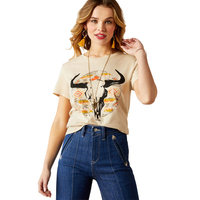 Ariat Women's Longhorn Watercolour Short Sleeve Tee Natural