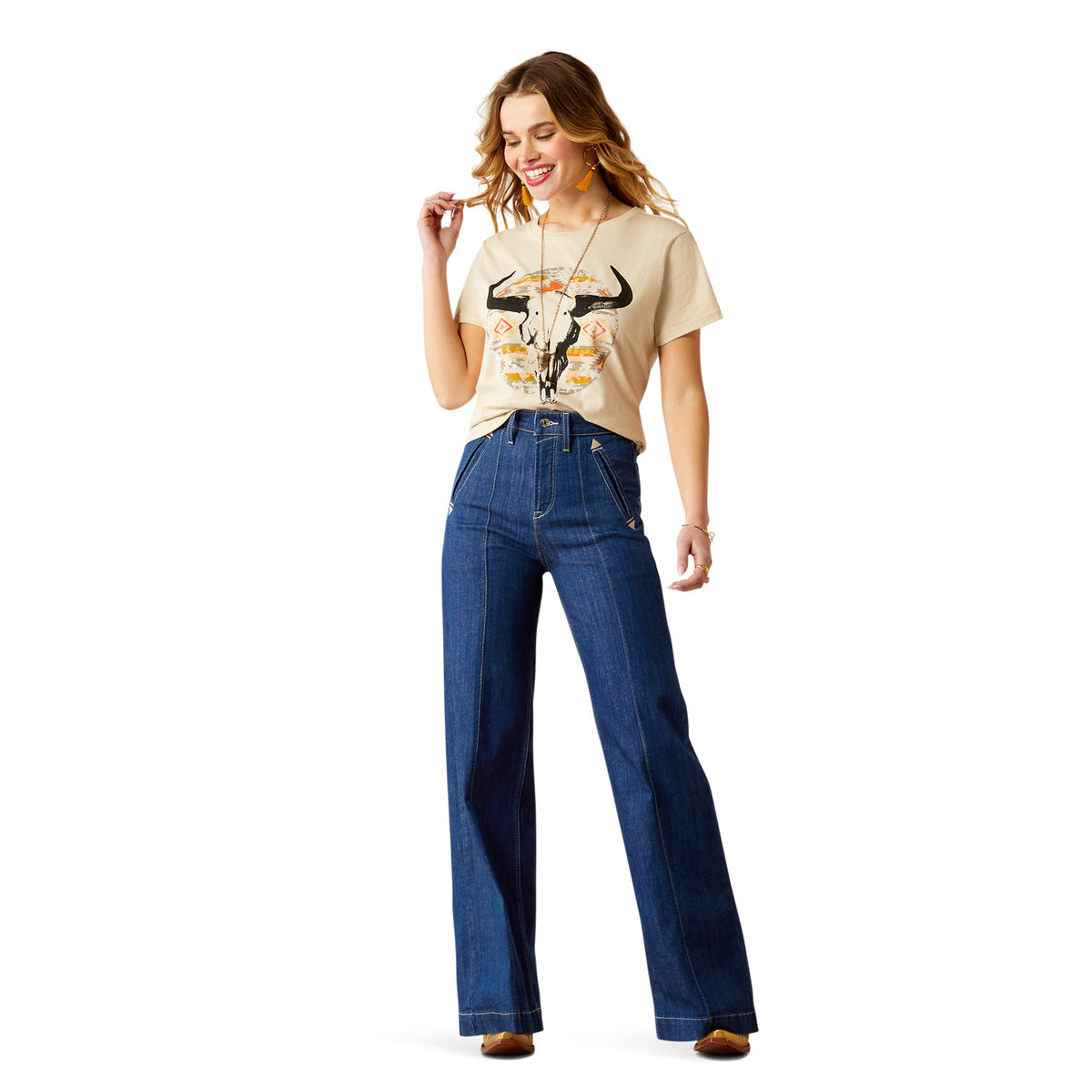 Ariat Women's Longhorn Watercolour Short Sleeve Tee Natural