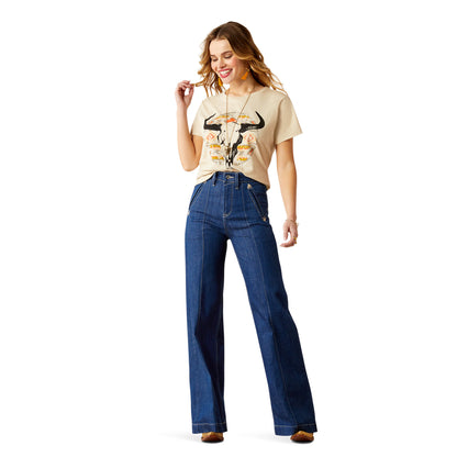 Ariat Women's Longhorn Watercolour Short Sleeve Tee Natural