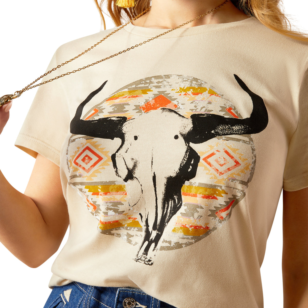 Ariat Women's Longhorn Watercolour Short Sleeve Tee Natural