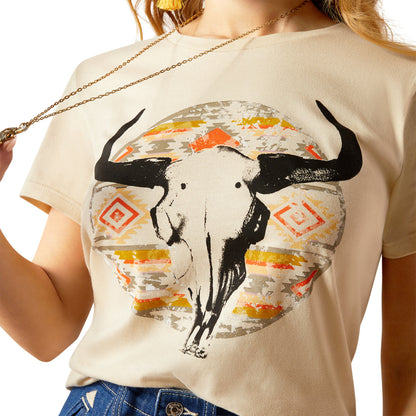 Ariat Women's Longhorn Watercolour Short Sleeve Tee Natural