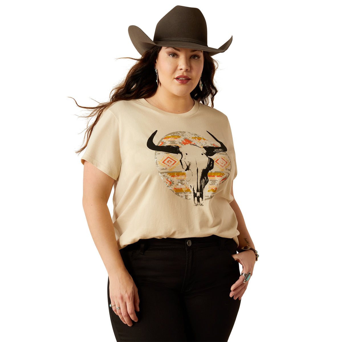 Ariat Women's Longhorn Watercolour Short Sleeve Tee Natural