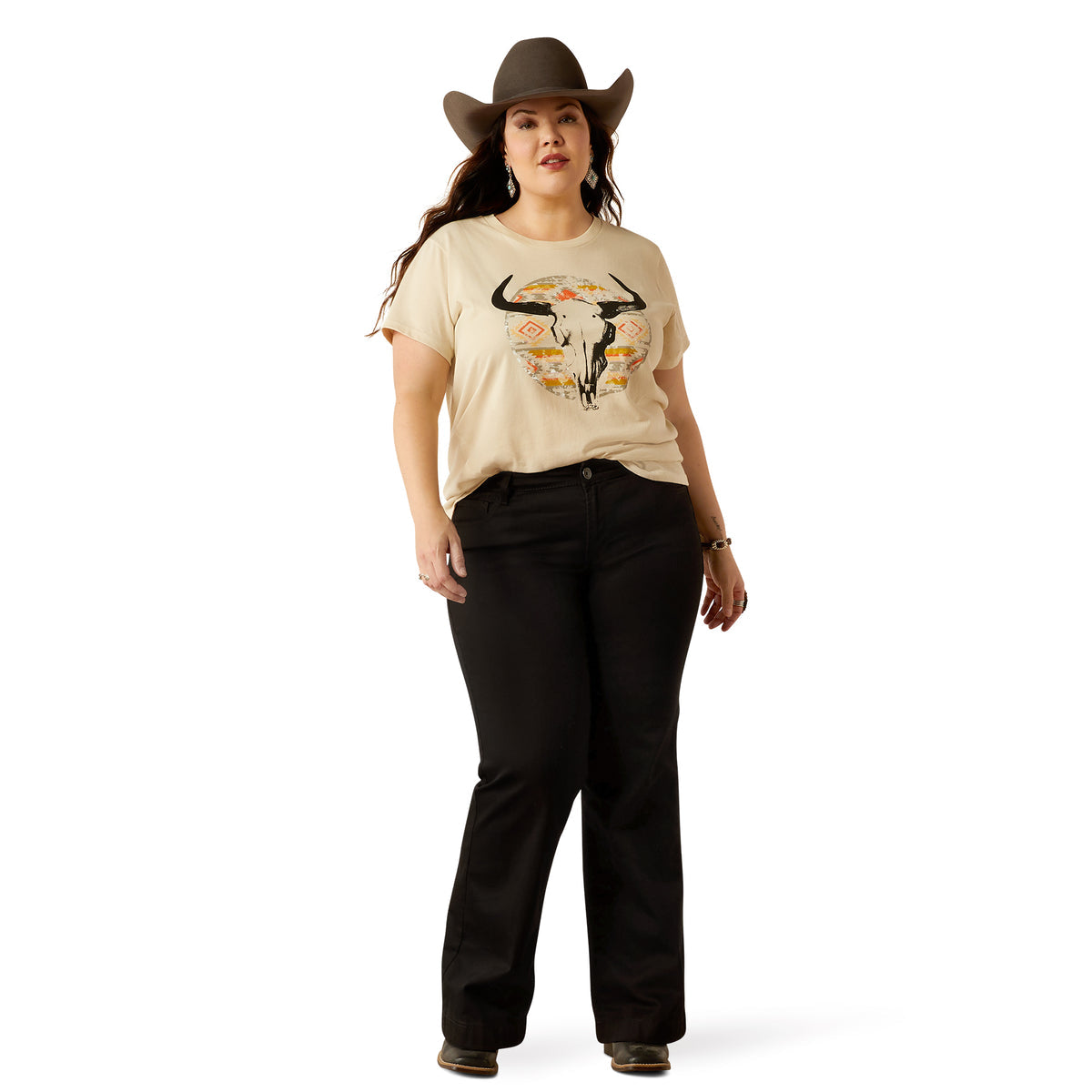 Ariat Women's Longhorn Watercolour Short Sleeve Tee Natural
